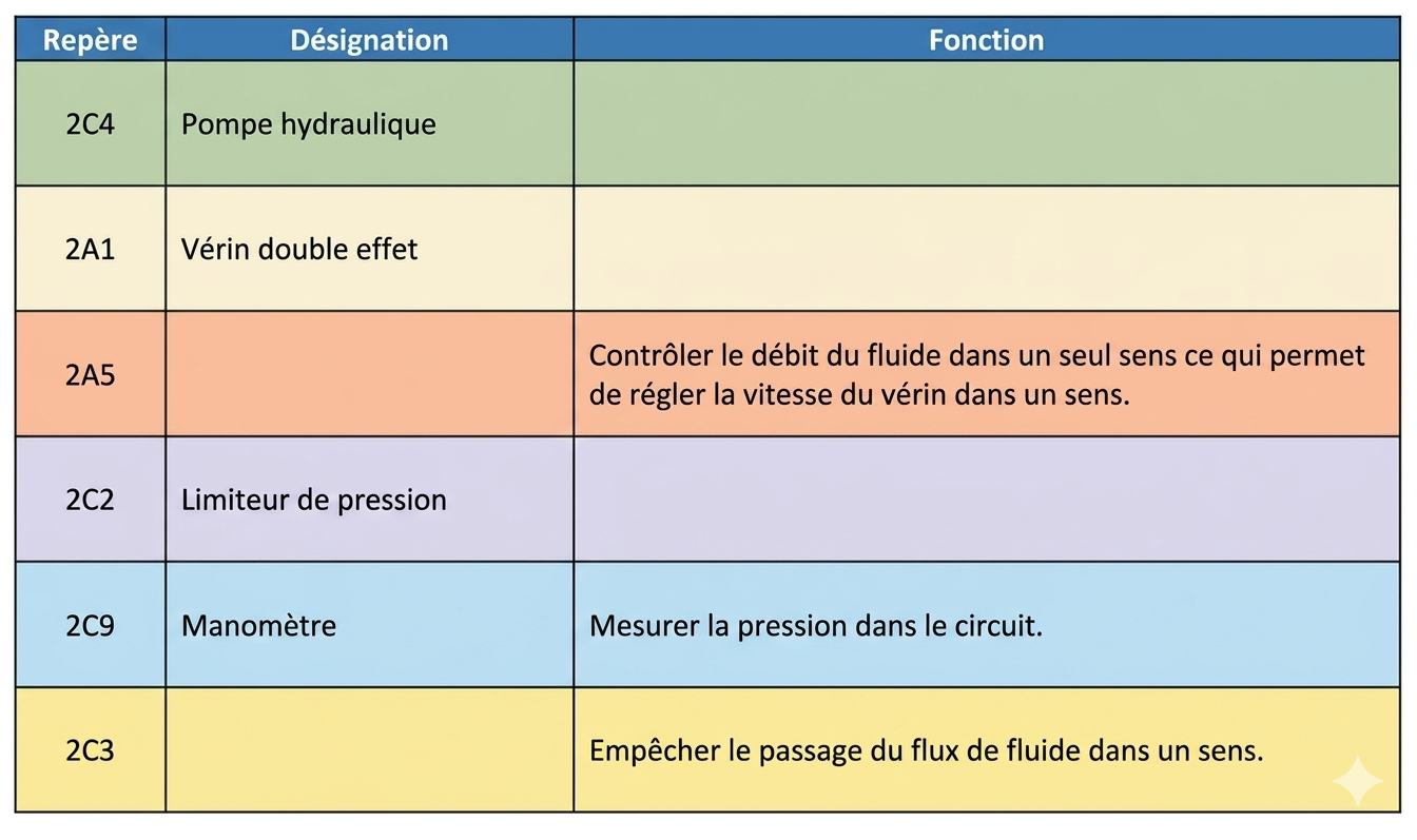 Tableau à compléter.