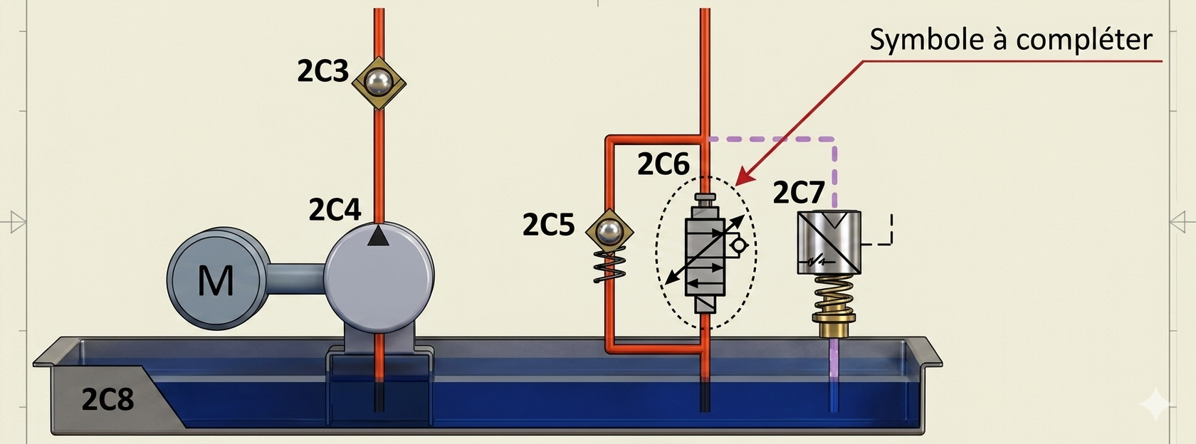 Symbole du composant repéré 2C6 qui empêche les impuretés de s’infiltrer dans les organes du circuit