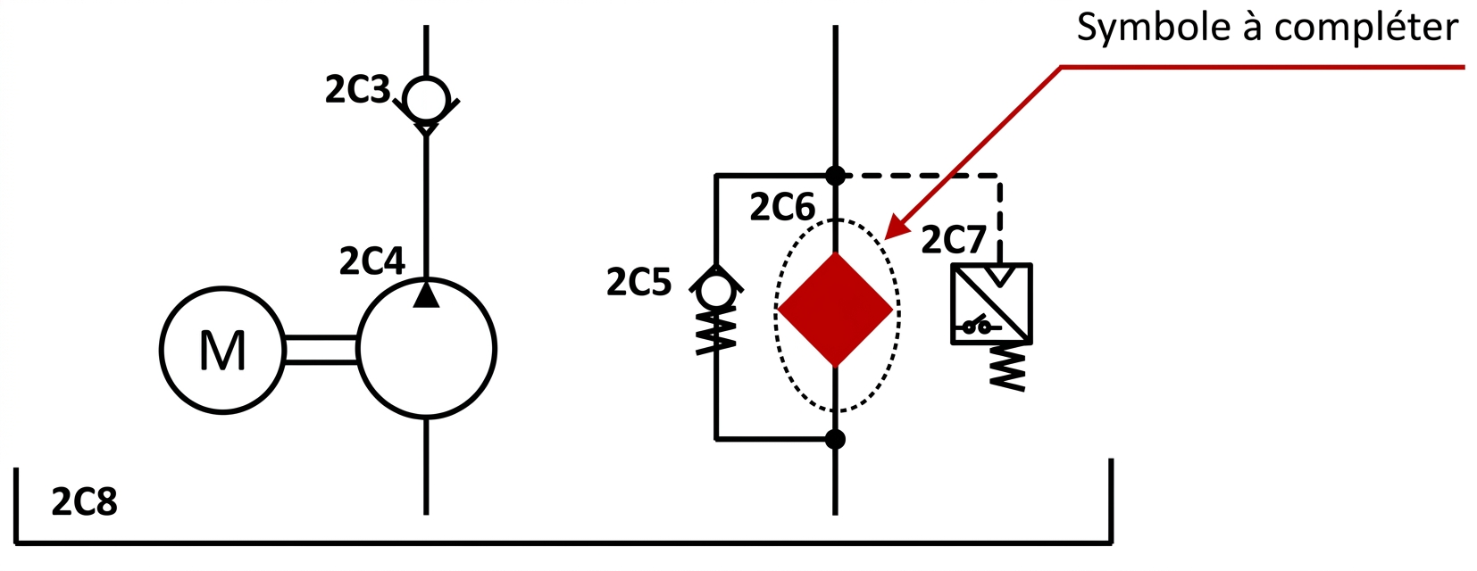 Symbole du composant repéré 2C6 qui empêche les impuretés de s’infiltrer dans les organes du circuit